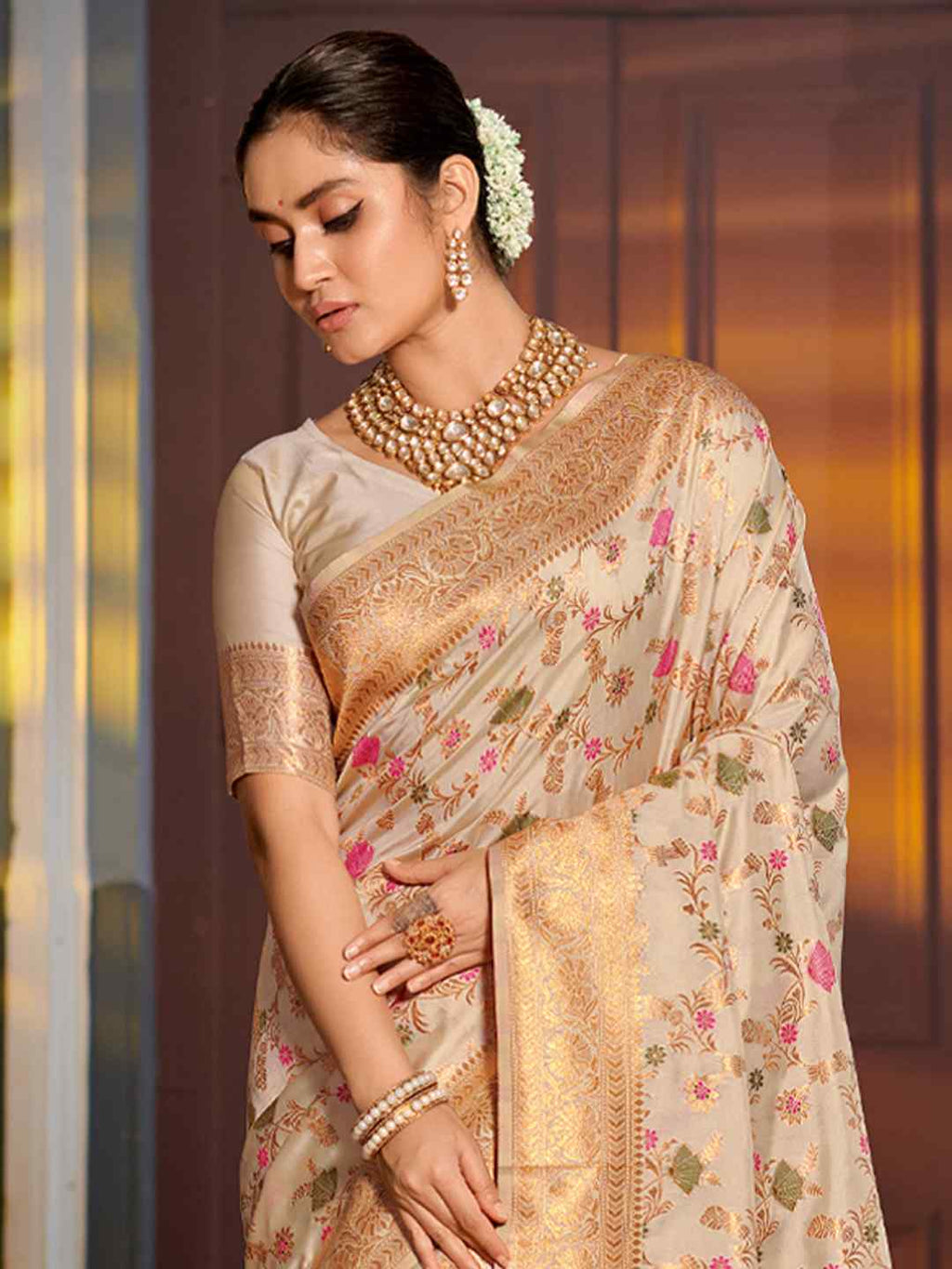 Mustard Yellow Banarasi Silk Saree with Golden Zari Work, Traditional Weave