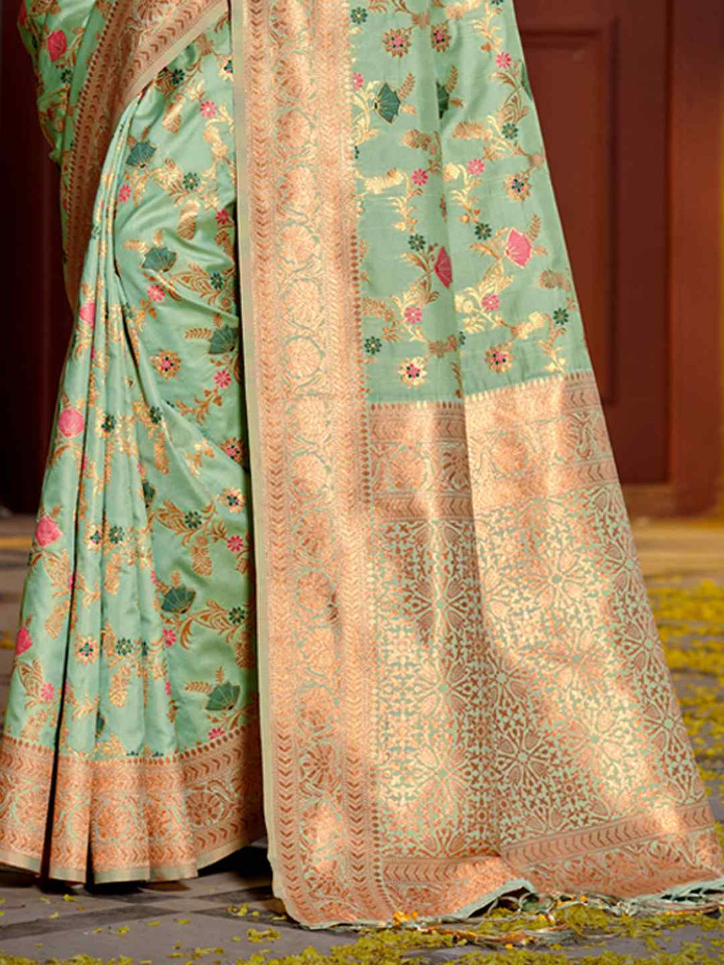 Mustard Yellow Banarasi Silk Saree with Golden Zari Work, Traditional Weave