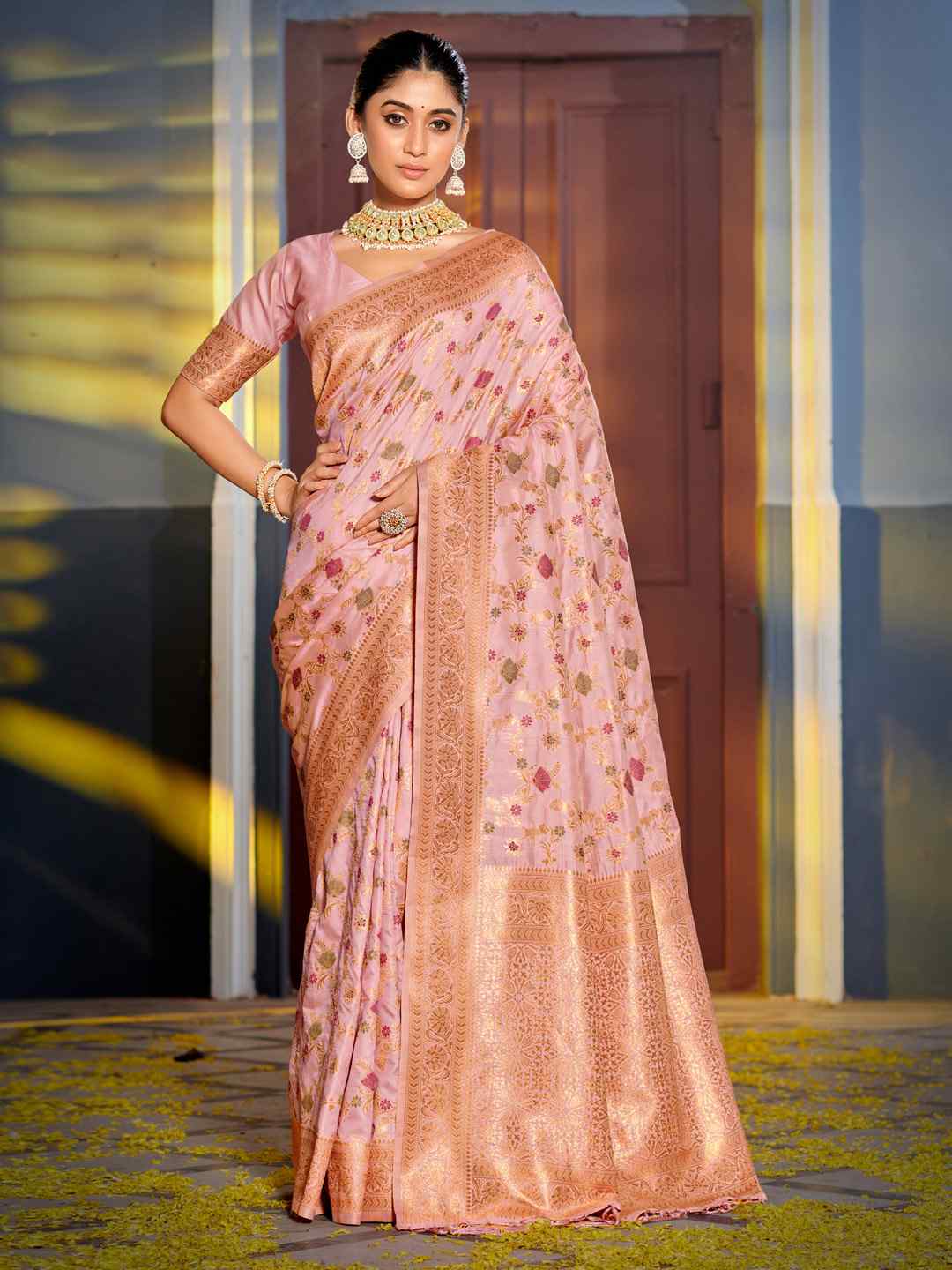 Mustard Yellow Banarasi Silk Saree with Golden Zari Work, Traditional Weave