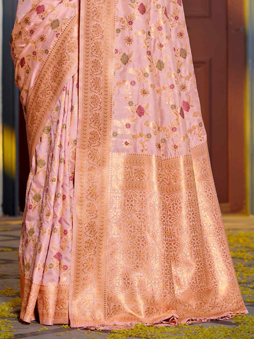 Mustard Yellow Banarasi Silk Saree with Golden Zari Work, Traditional Weave