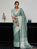 Enticing Weaving Work Rama Color Linen Cotton Saree