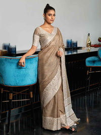 Enticing Weaving Work Rama Color Linen Cotton Saree