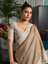 Enticing Weaving Work Rama Color Linen Cotton Saree