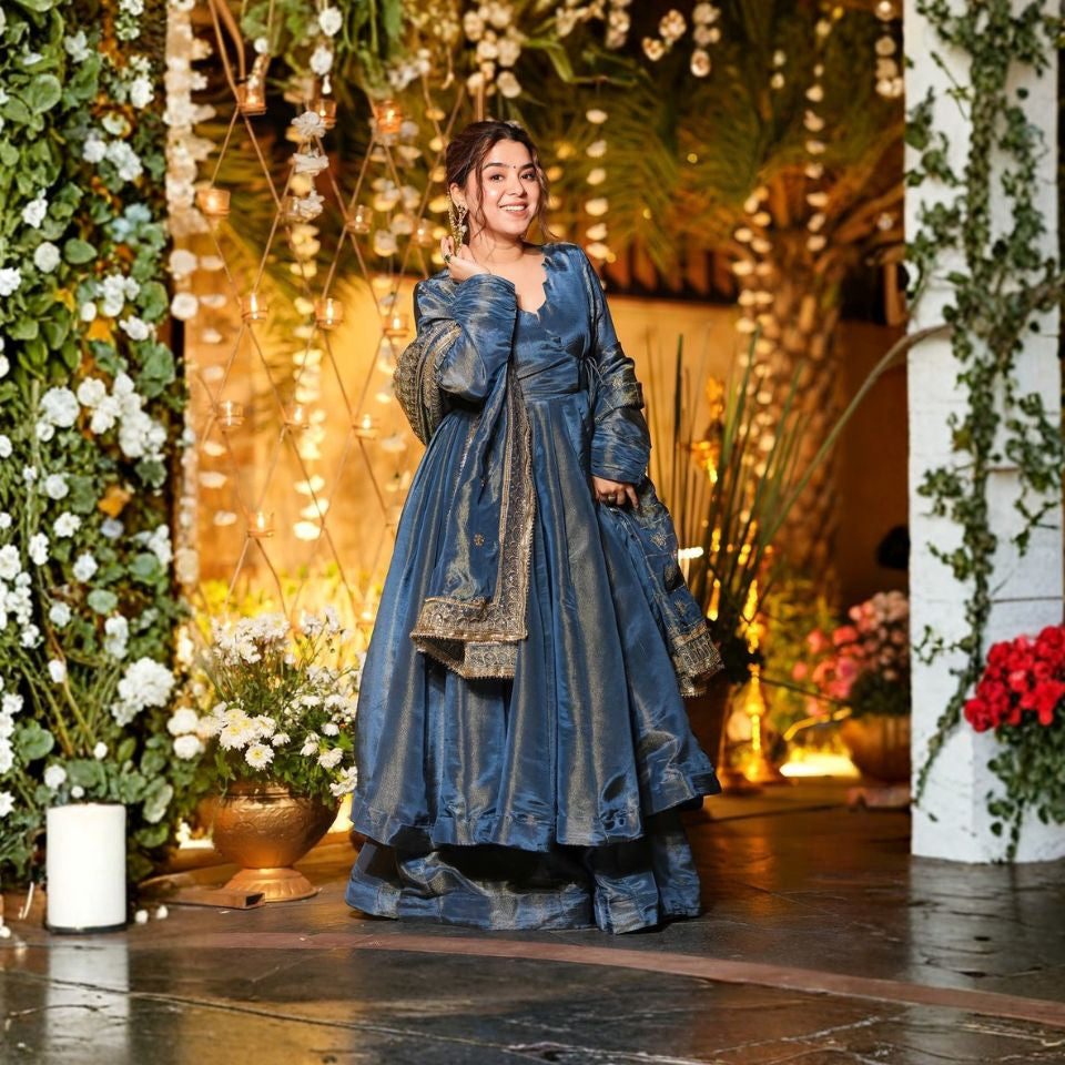 Azure Royale Cosmos Silk Kurta Palazzo Set with Dupatta