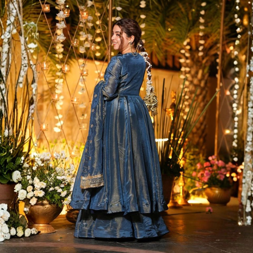 Azure Royale Cosmos Silk Kurta Palazzo Set with Dupatta