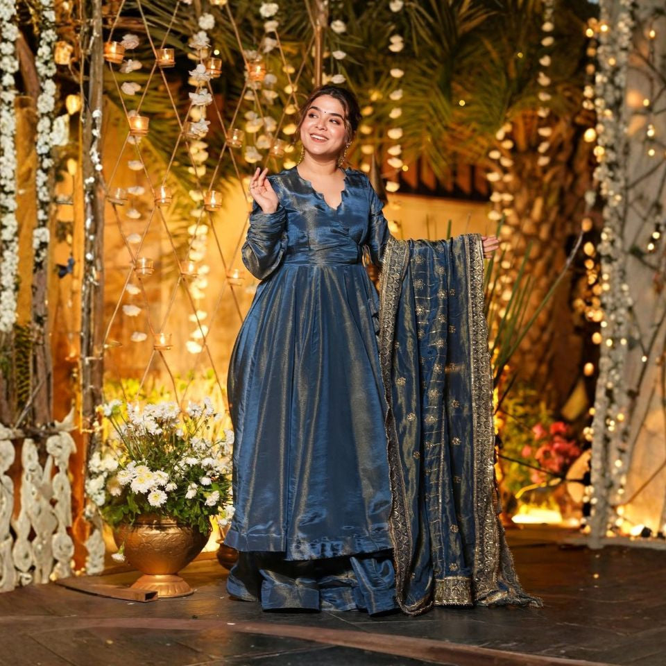 Azure Royale Cosmos Silk Kurta Palazzo Set with Dupatta