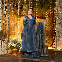 Azure Royale Cosmos Silk Kurta Palazzo Set with Dupatta