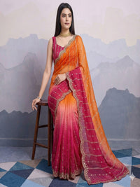 Embellished Embroidered Satin Heavy Work Saree.