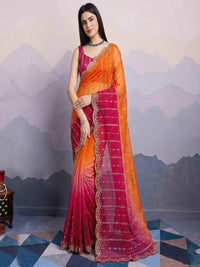 Embellished Embroidered Satin Heavy Work Saree.