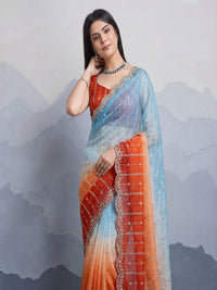 Embellished Embroidered Satin Heavy Work Saree.