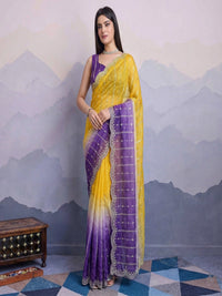 Embellished Embroidered Satin Heavy Work Saree.
