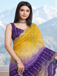 Embellished Embroidered Satin Heavy Work Saree.