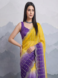 Embellished Embroidered Satin Heavy Work Saree.