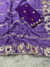 Elegant Mustard Yellow Embroidered Saree with Floral Designer Border – Festive & Party Wear