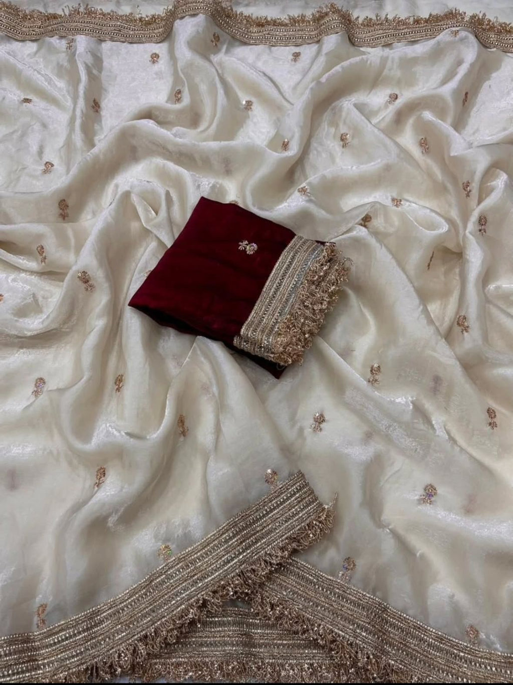 Maroon Embroidered Designer Saree