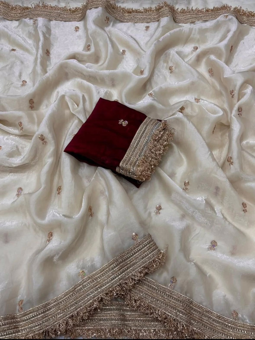 Maroon Embroidered Designer Saree