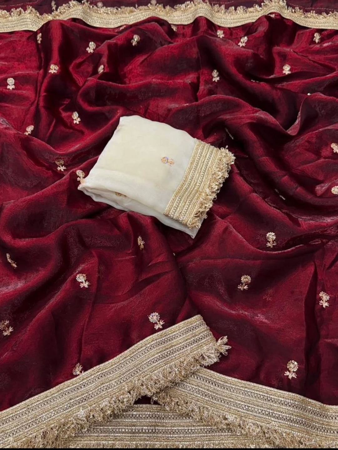Maroon Embroidered Designer Saree