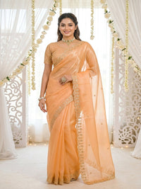 Mehendi Embroidered Sequinned Jimichu Satin Saree