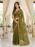 Mehendi Embroidered Sequinned Jimichu Satin Saree