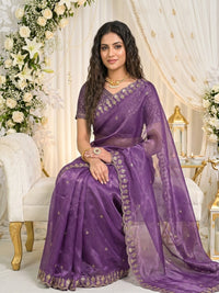 Mehendi Embroidered Sequinned Jimichu Satin Saree