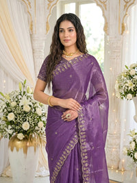 Mehendi Embroidered Sequinned Jimichu Satin Saree