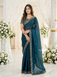 Mehendi Embroidered Sequinned Jimichu Satin Saree