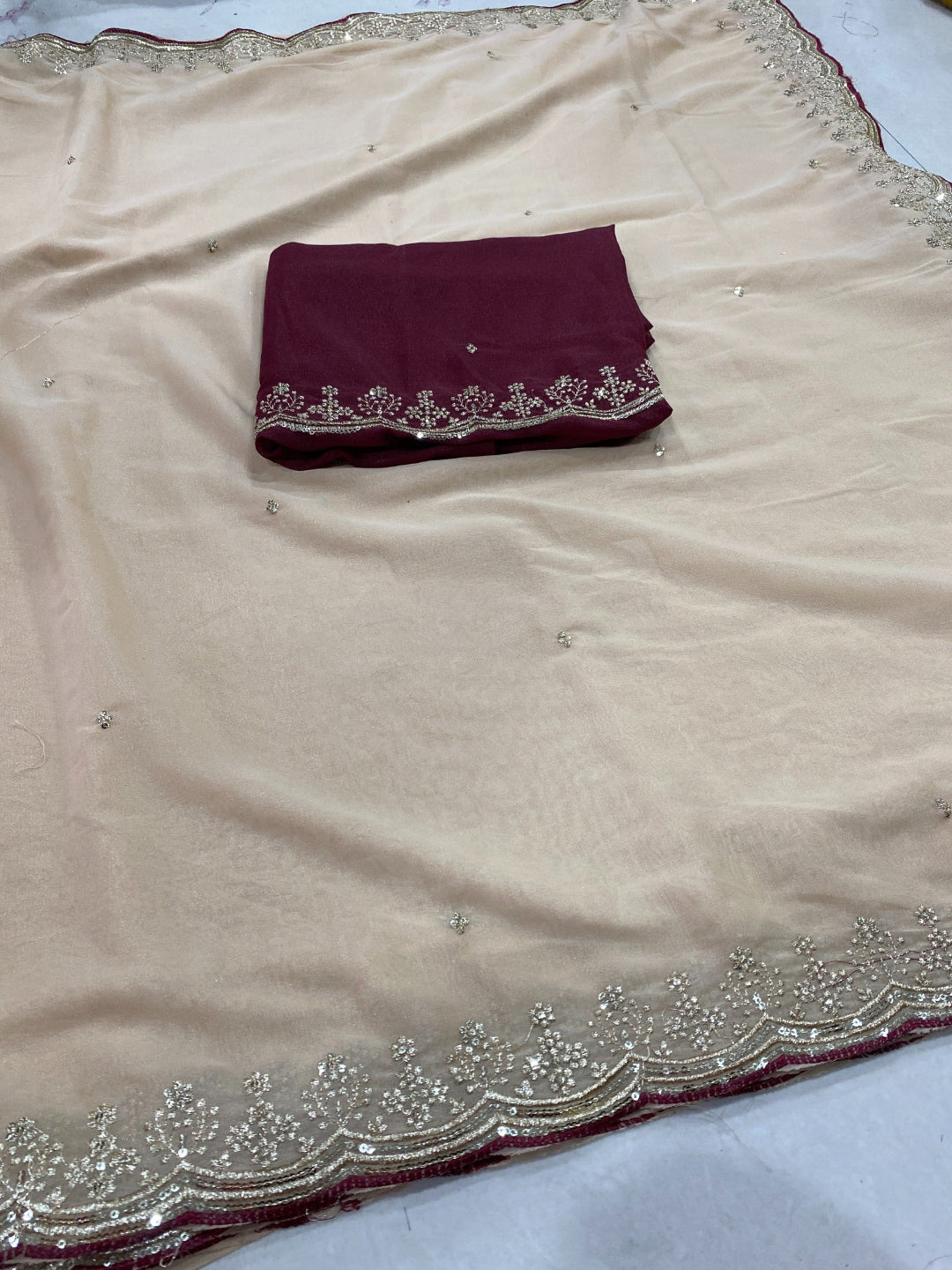Elegant Multi-Sequence Embroidery Saree