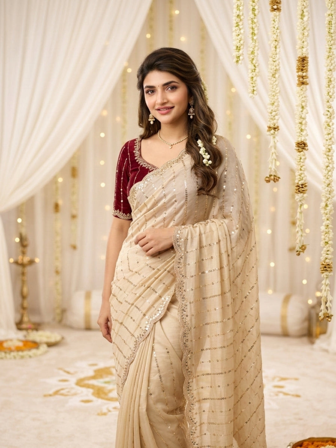 Shimmering Sequins Georgette Party Wear Saree