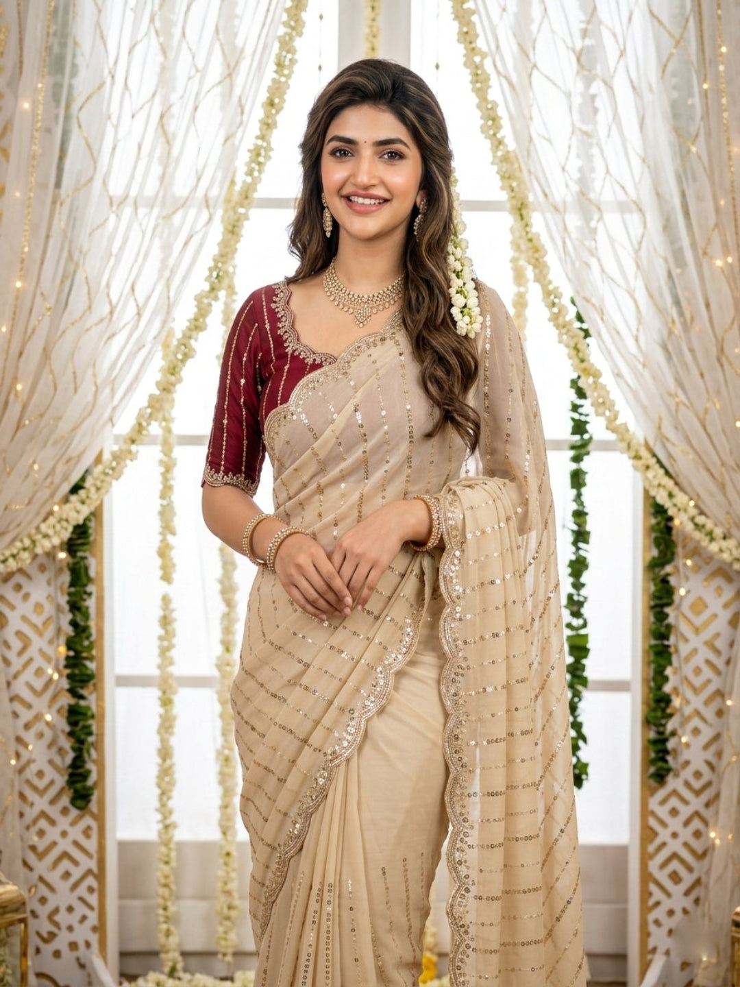 Shimmering Sequins Georgette Party Wear Saree