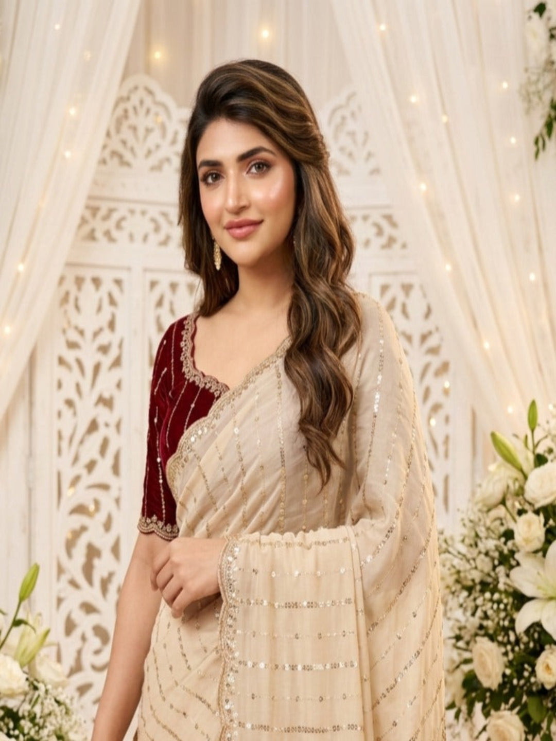 Shimmering Sequins Georgette Party Wear Saree