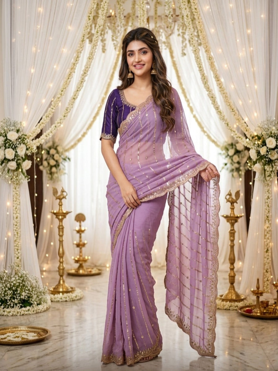 Shimmering Sequins Georgette Party Wear Saree