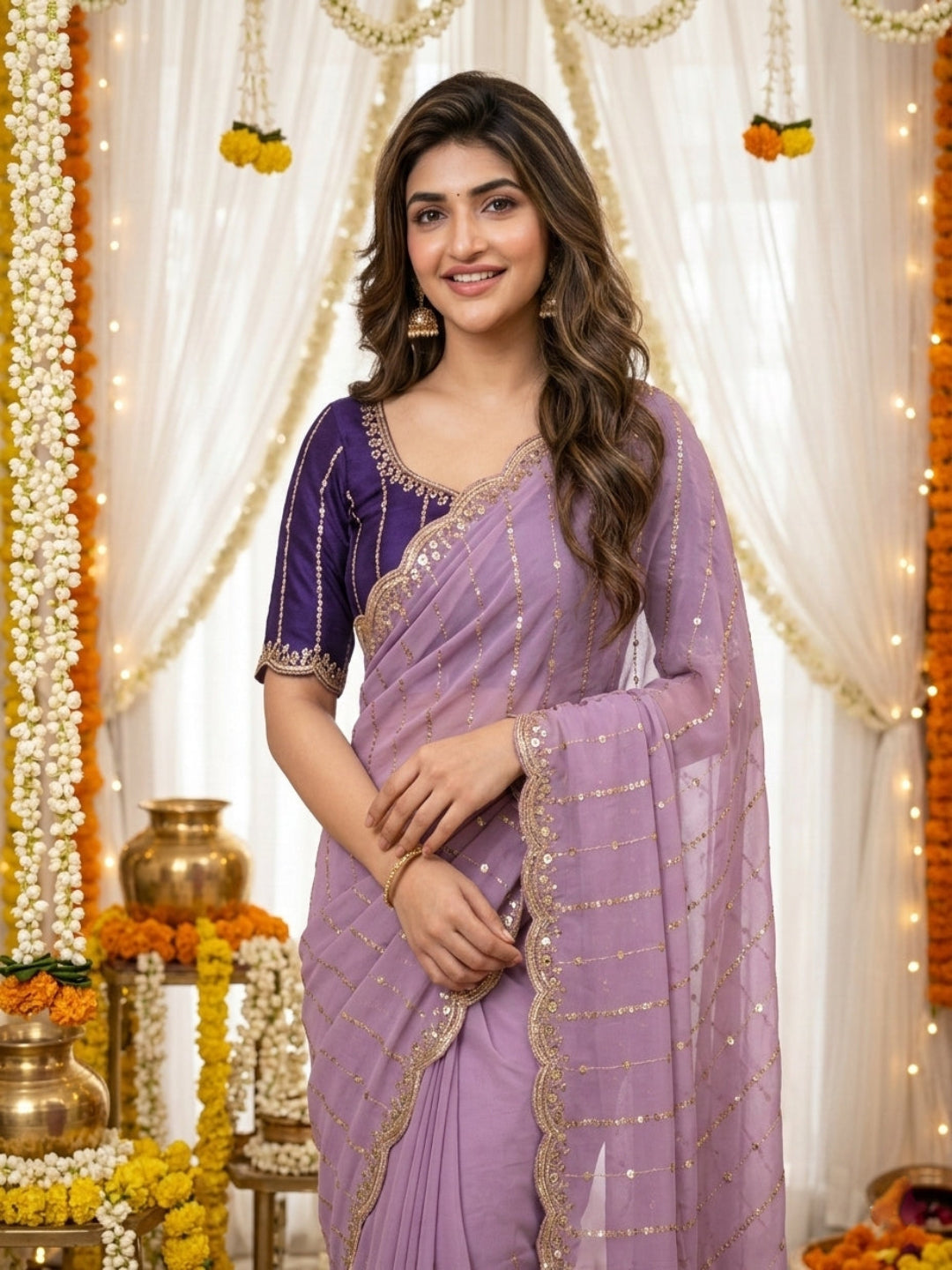 Shimmering Sequins Georgette Party Wear Saree