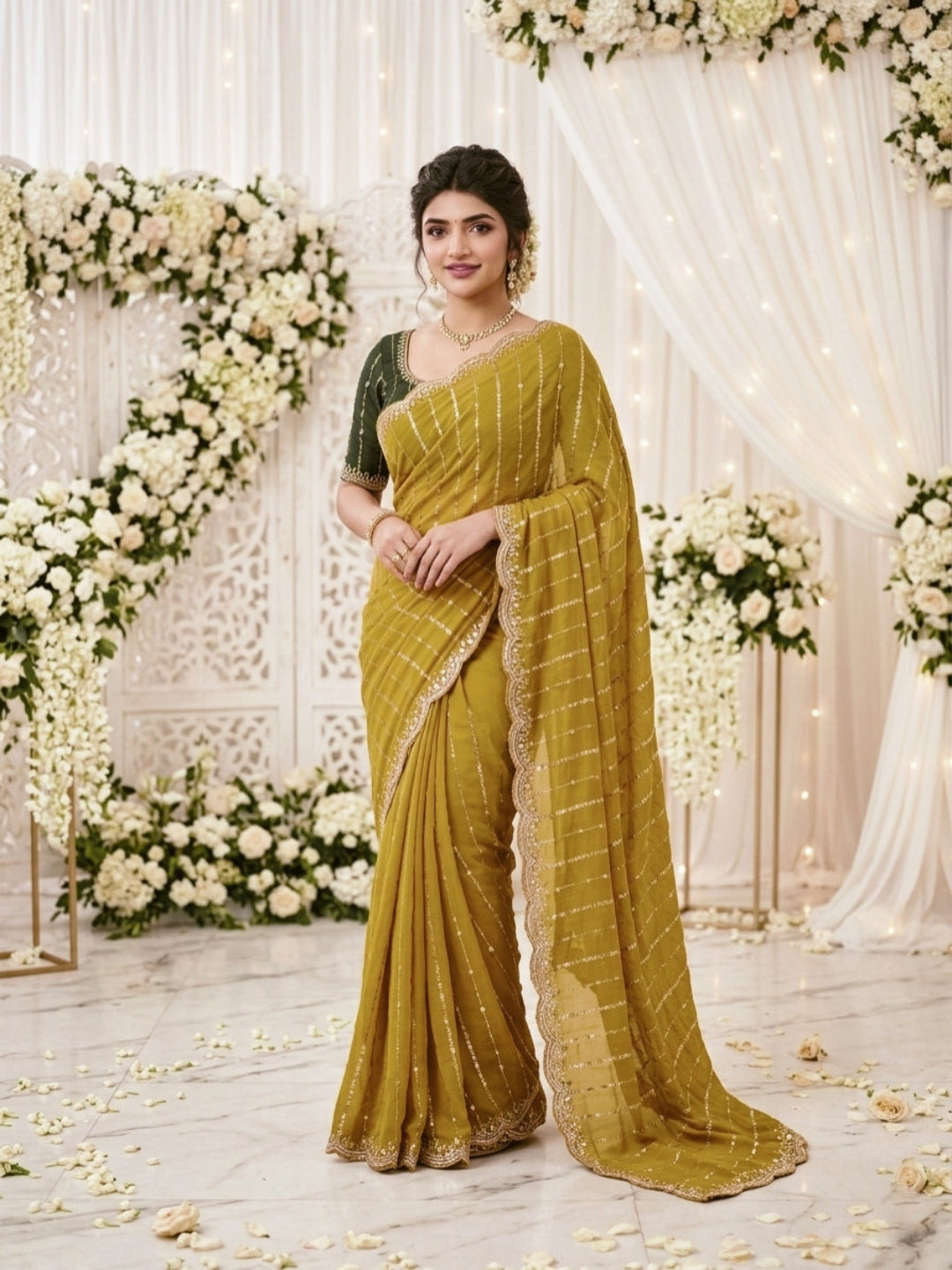 Shimmering Sequins Georgette Party Wear Saree