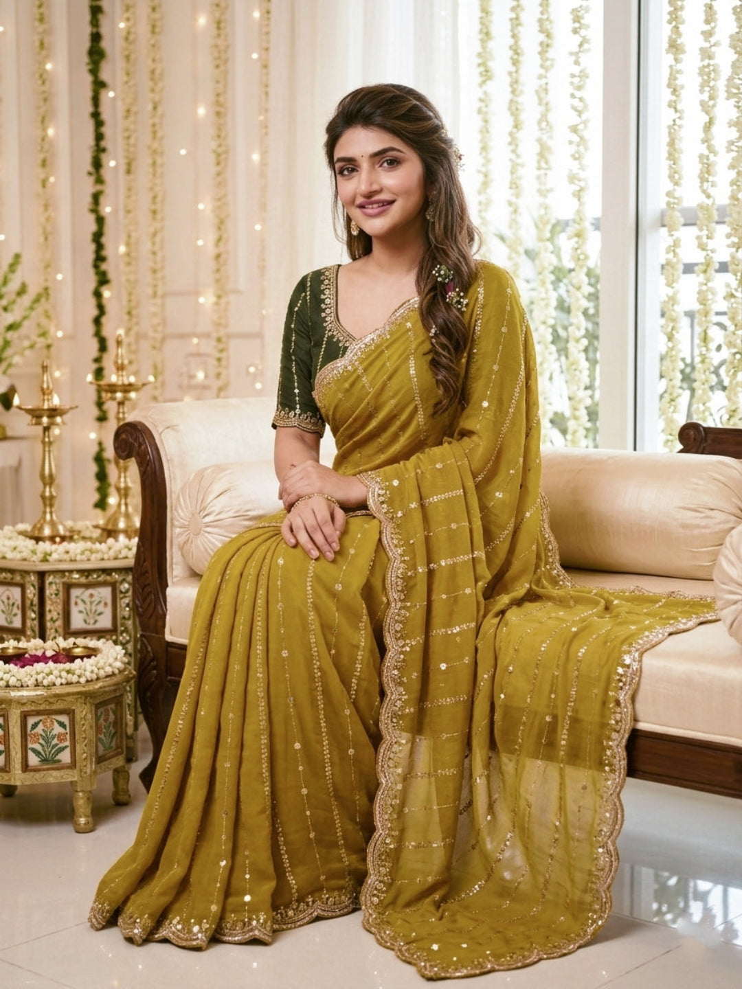 Shimmering Sequins Georgette Party Wear Saree