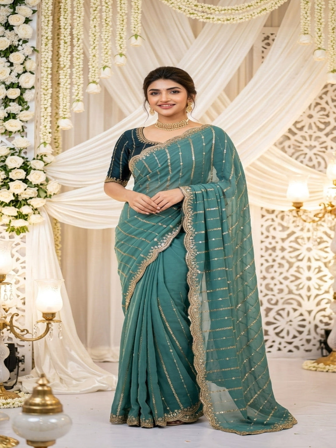 Shimmering Sequins Georgette Party Wear Saree