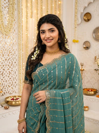 Shimmering Sequins Georgette Party Wear Saree