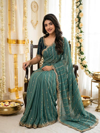 Shimmering Sequins Georgette Party Wear Saree