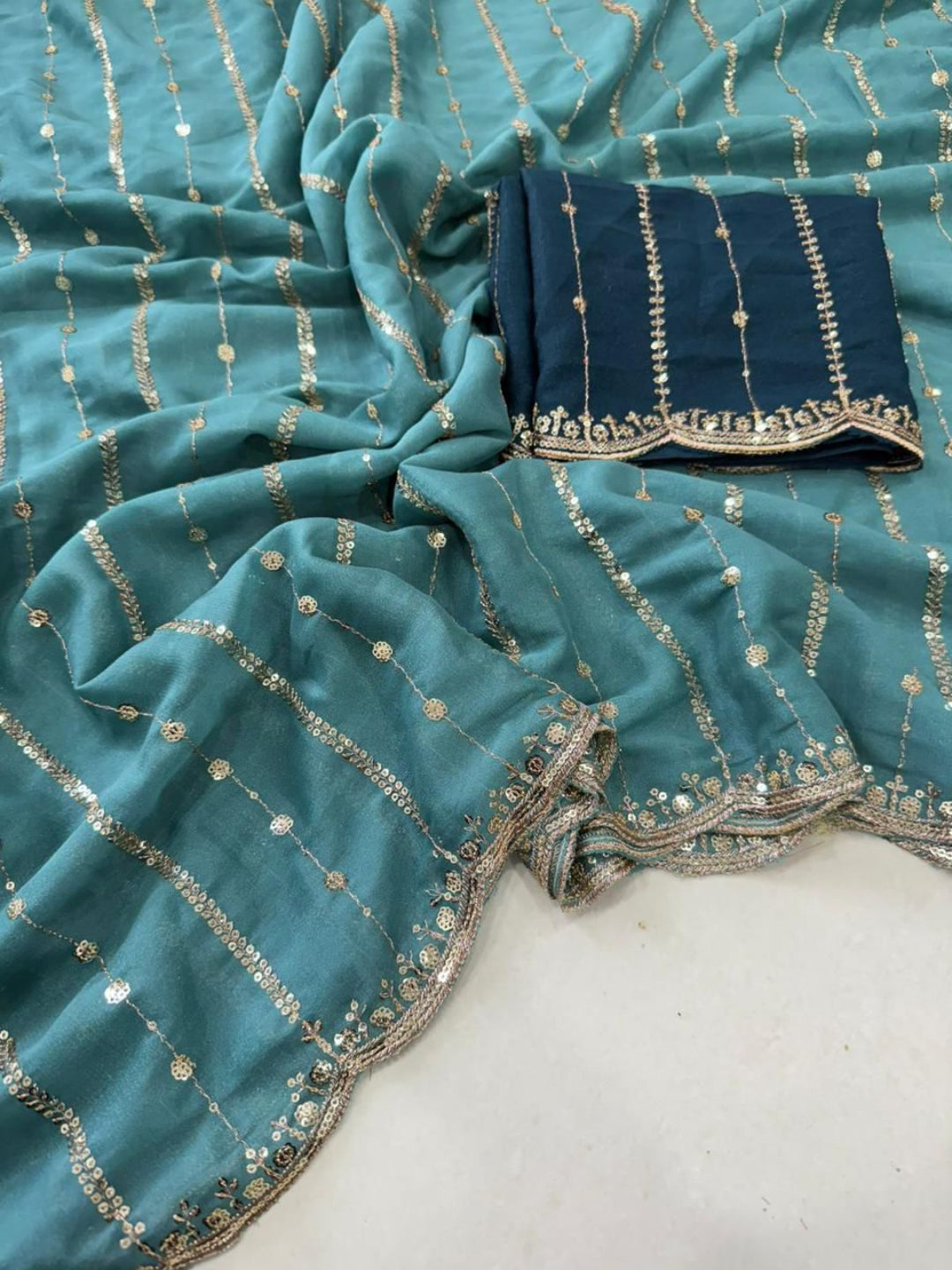 Shimmering Sequins Georgette Party Wear Saree