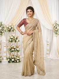 Purple Organza Crush Saree with Heavy Sequin Embroidery