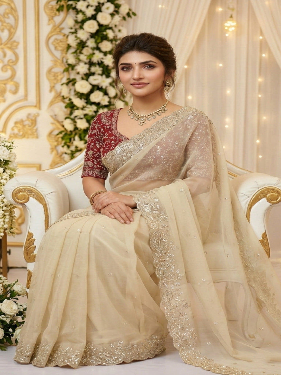 Purple Organza Crush Saree with Heavy Sequin Embroidery