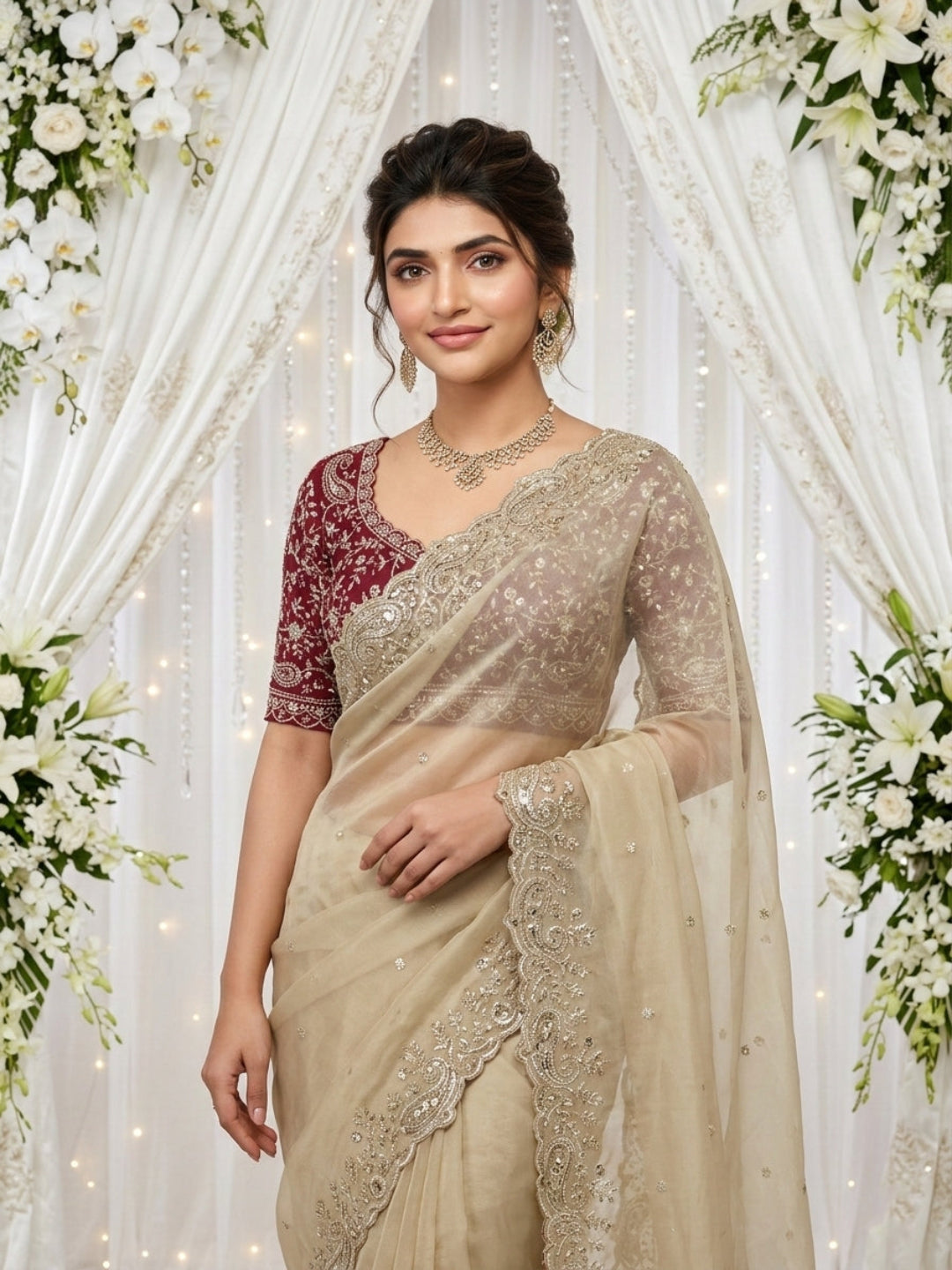 Purple Organza Crush Saree with Heavy Sequin Embroidery