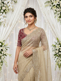 Purple Organza Crush Saree with Heavy Sequin Embroidery