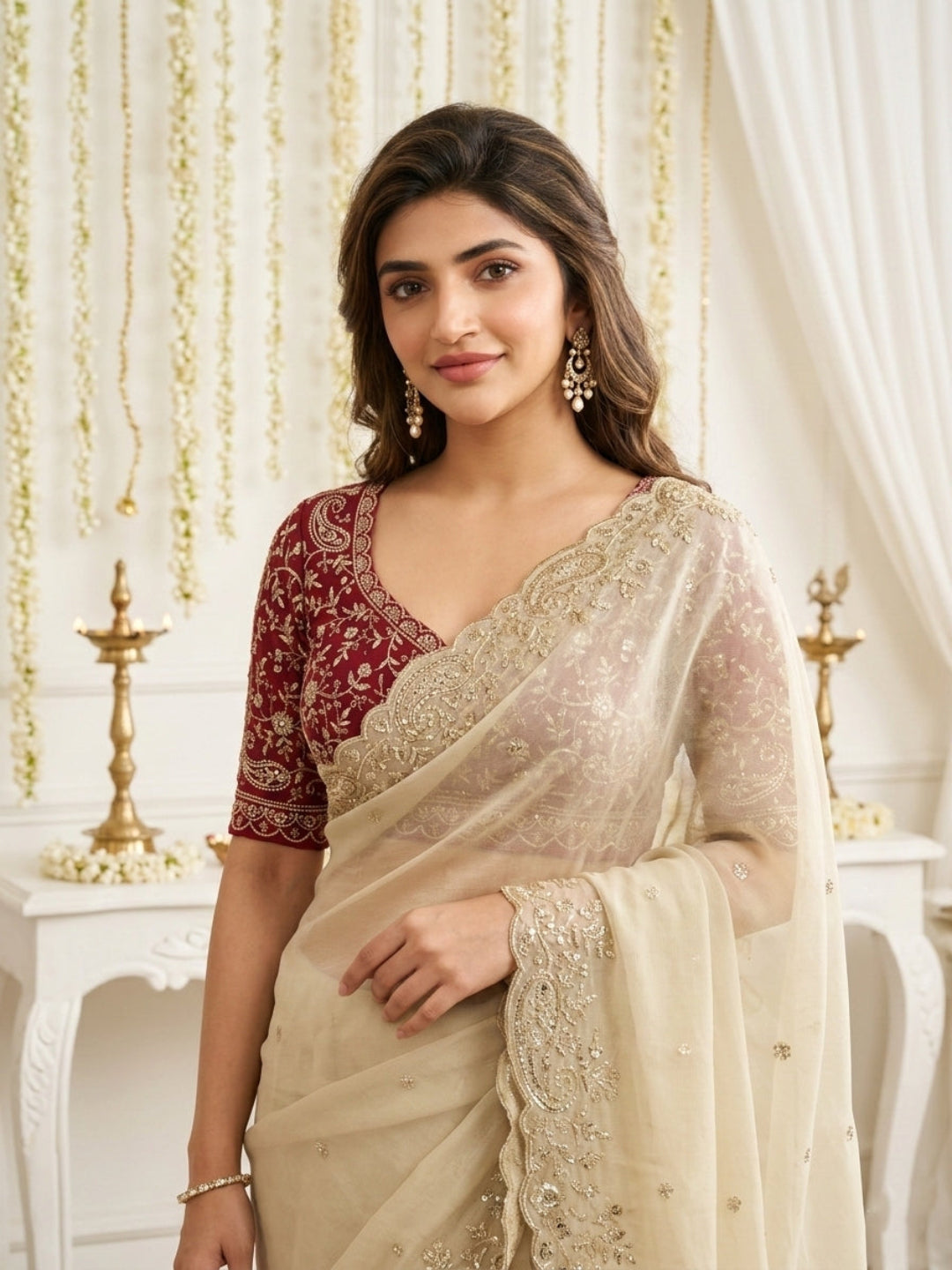 Purple Organza Crush Saree with Heavy Sequin Embroidery