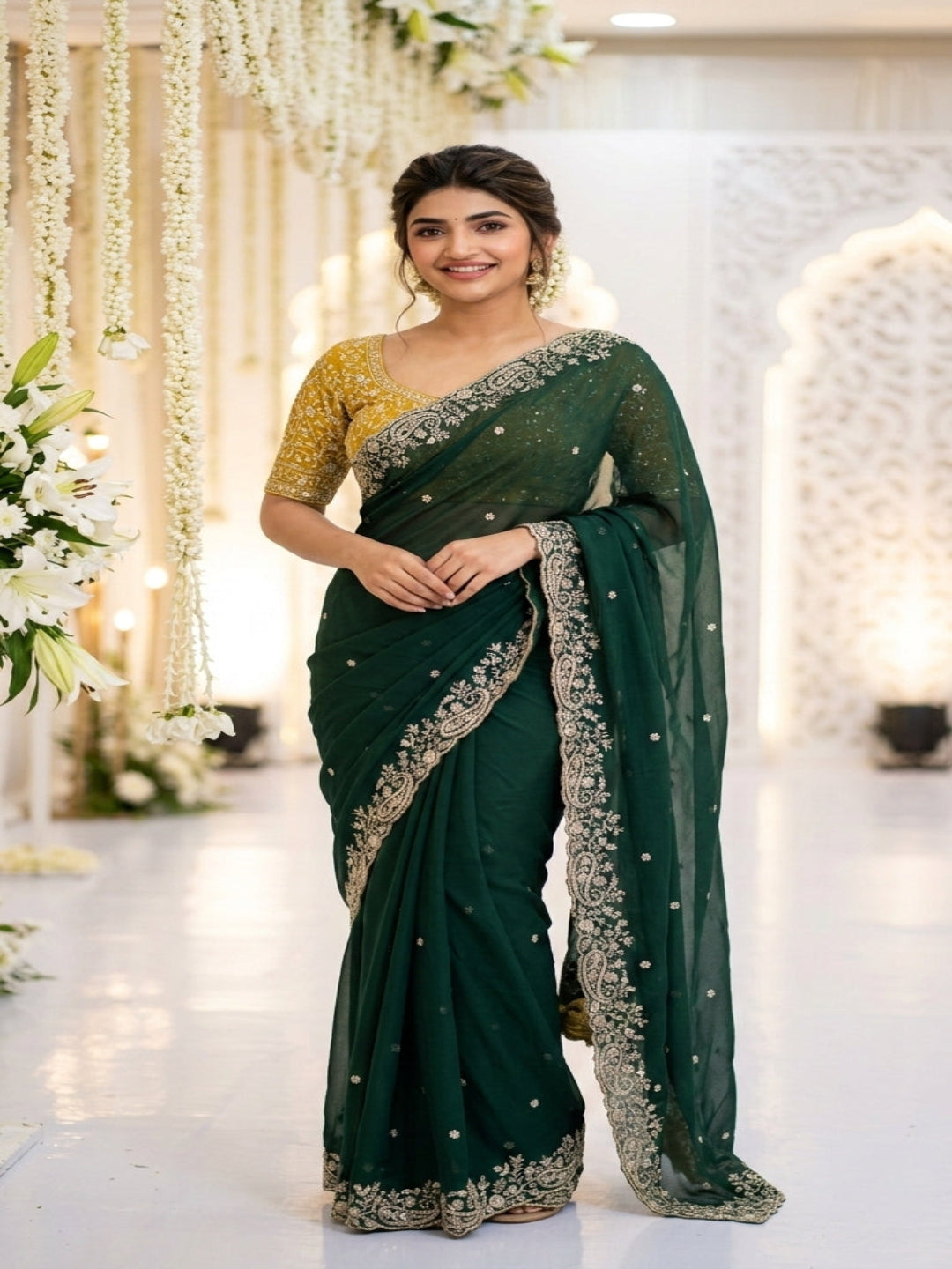 Purple Organza Crush Saree with Heavy Sequin Embroidery