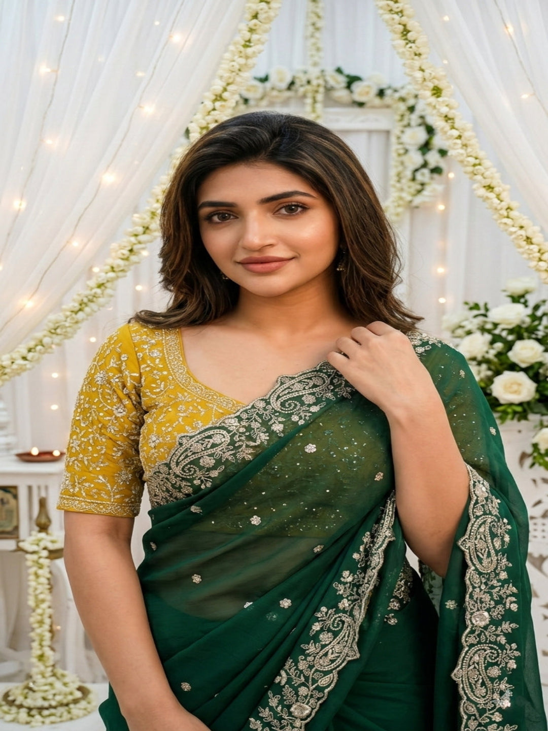 Purple Organza Crush Saree with Heavy Sequin Embroidery