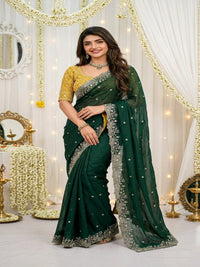 Purple Organza Crush Saree with Heavy Sequin Embroidery