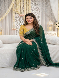 Purple Organza Crush Saree with Heavy Sequin Embroidery