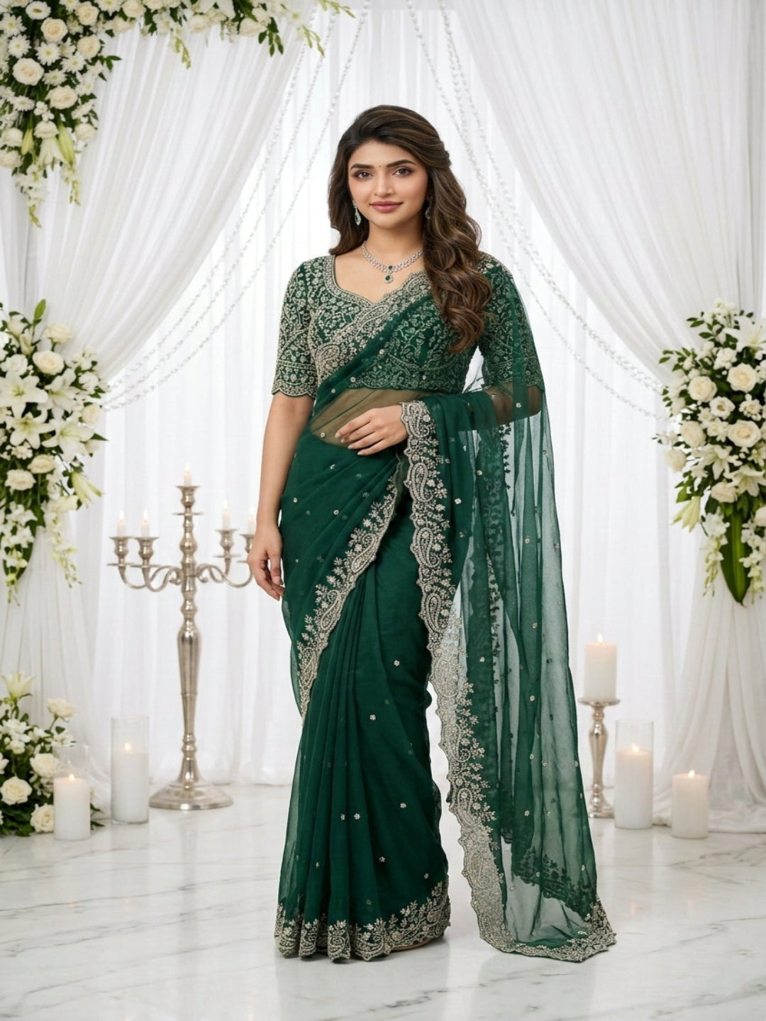 Purple Organza Crush Saree with Heavy Sequin Embroidery