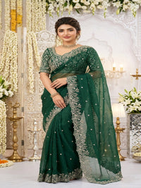 Purple Organza Crush Saree with Heavy Sequin Embroidery