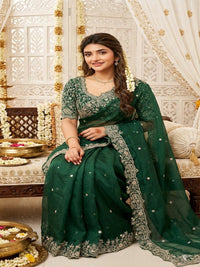 Purple Organza Crush Saree with Heavy Sequin Embroidery